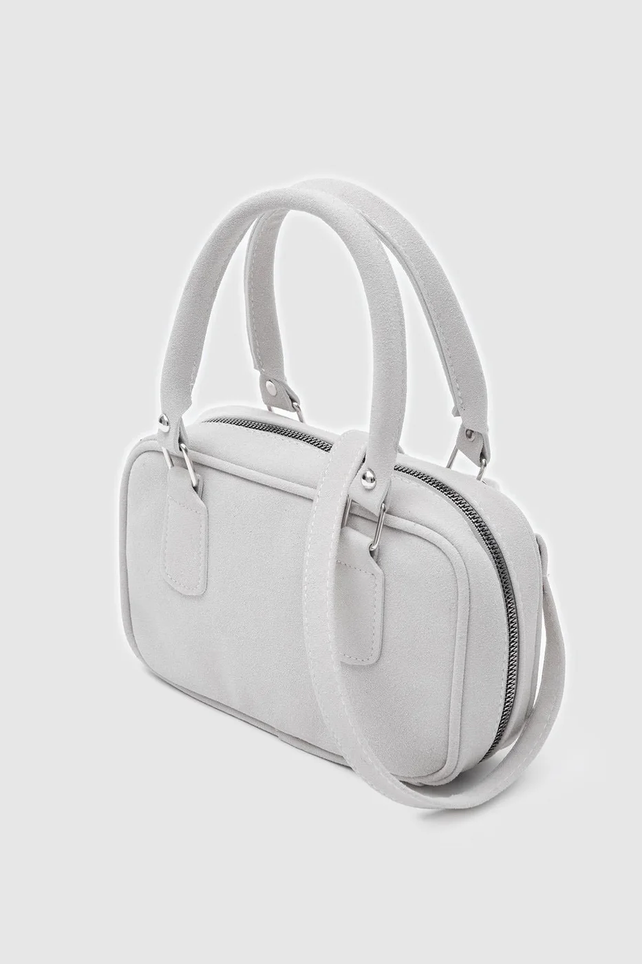 faux suede crossbody bag in stone