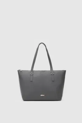 satin shoulder bag in charcoal