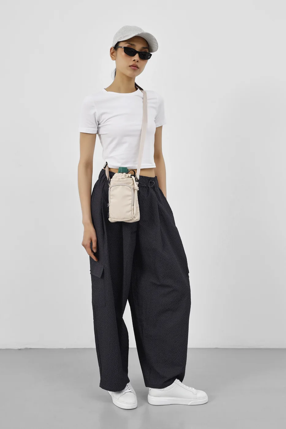 technical fabric crossbody bag in cream