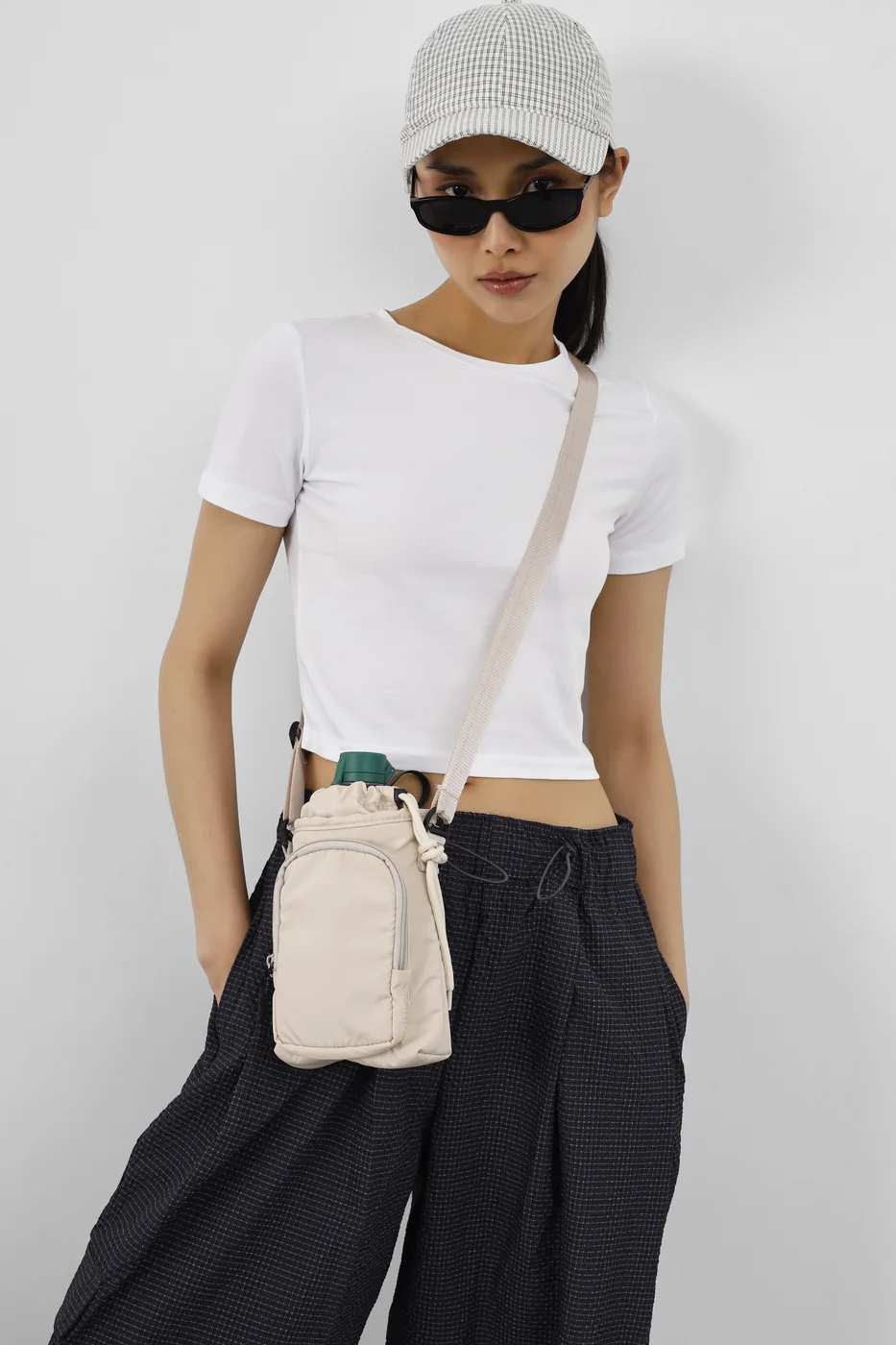 technical fabric crossbody bag in cream