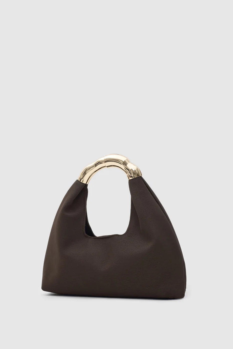 Faux leather shoulder bag with gold accents Faux leather shoulder bag with gold accents in dark brown