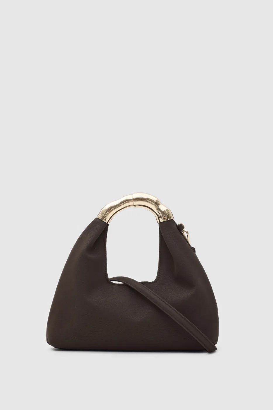 Faux leather shoulder bag with gold accents Faux leather shoulder bag with gold accents in dark brown