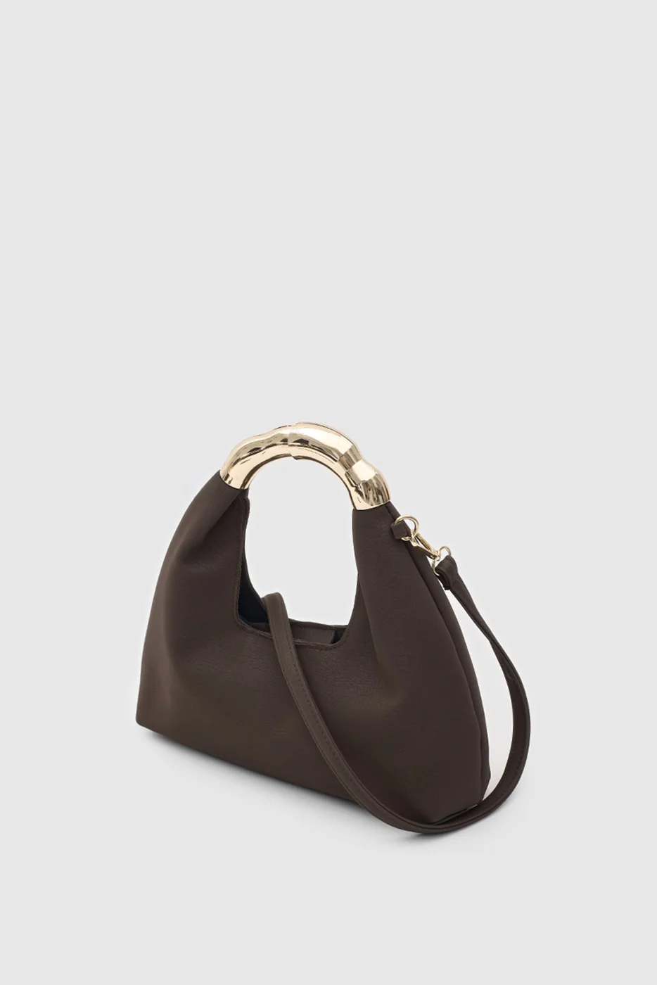 Faux leather shoulder bag with gold accents Faux leather shoulder bag with gold accents in dark brown