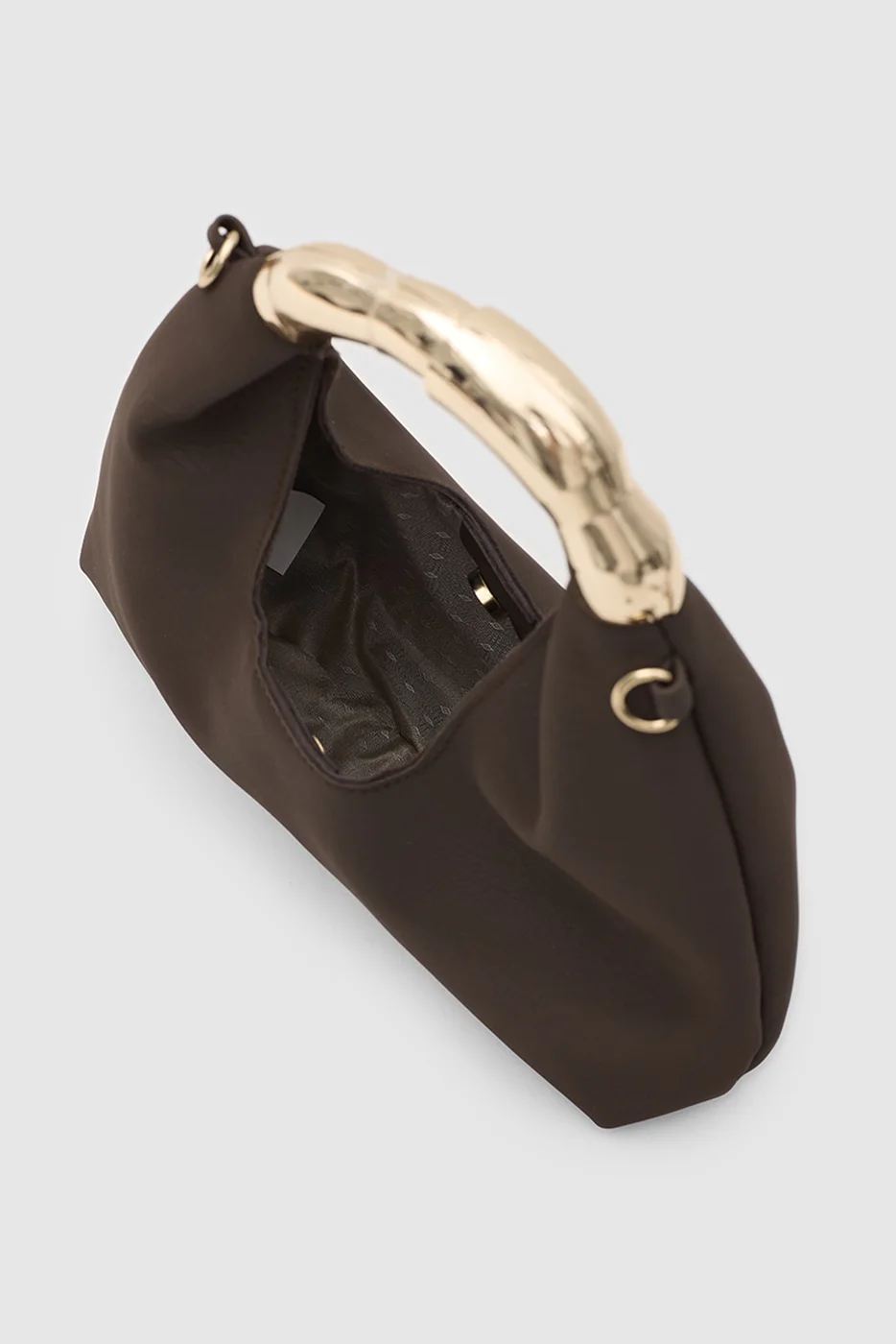 Faux leather shoulder bag with gold accents Faux leather shoulder bag with gold accents in dark brown