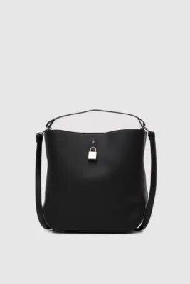 Faux leather shoulder bag in black