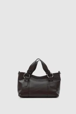 Faux leather crossbody bag in dark brown