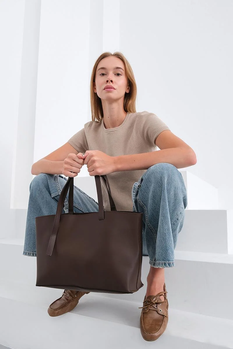 faux leather shoulder bag faux leather shoulder bag in brown