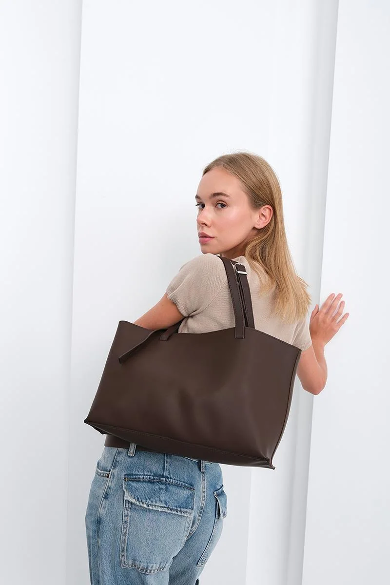 faux leather shoulder bag faux leather shoulder bag in brown