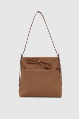 faux suede shoulder bag in tan