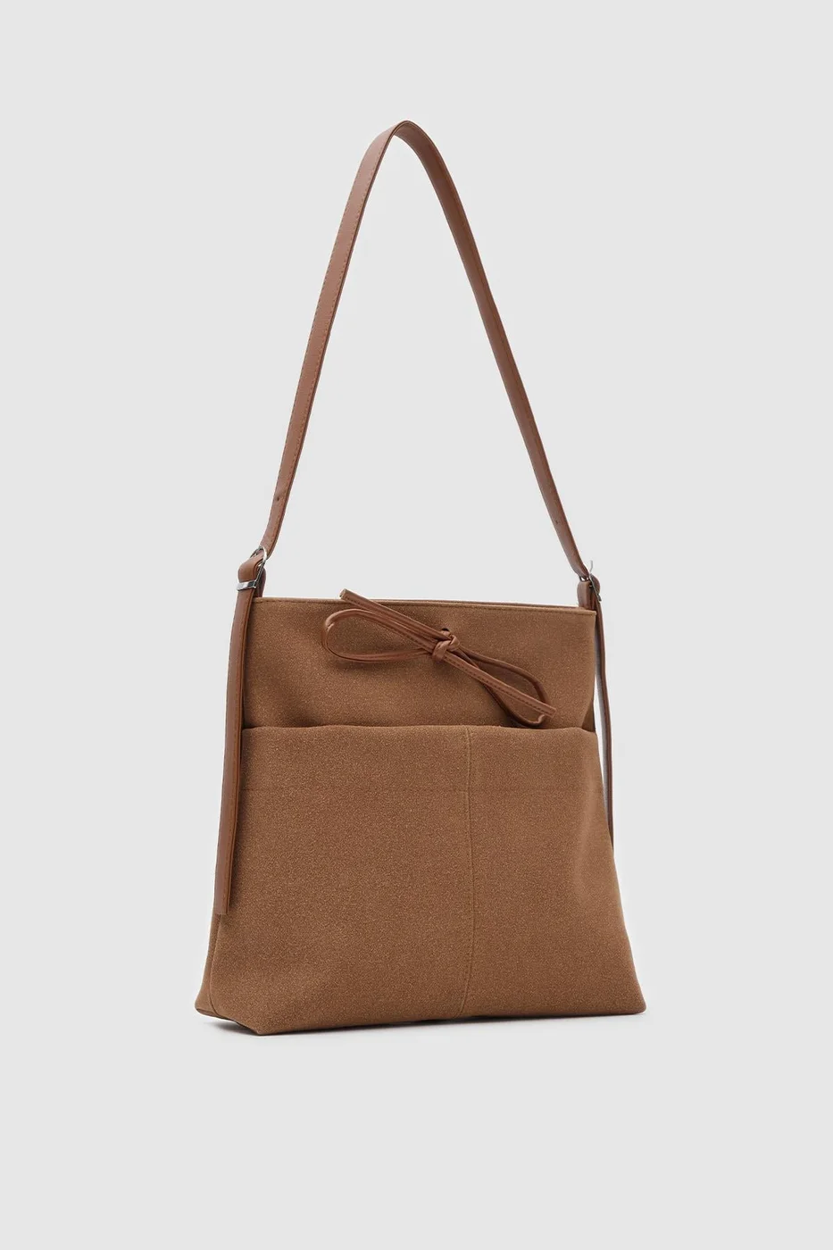 faux suede shoulder bag in tan
