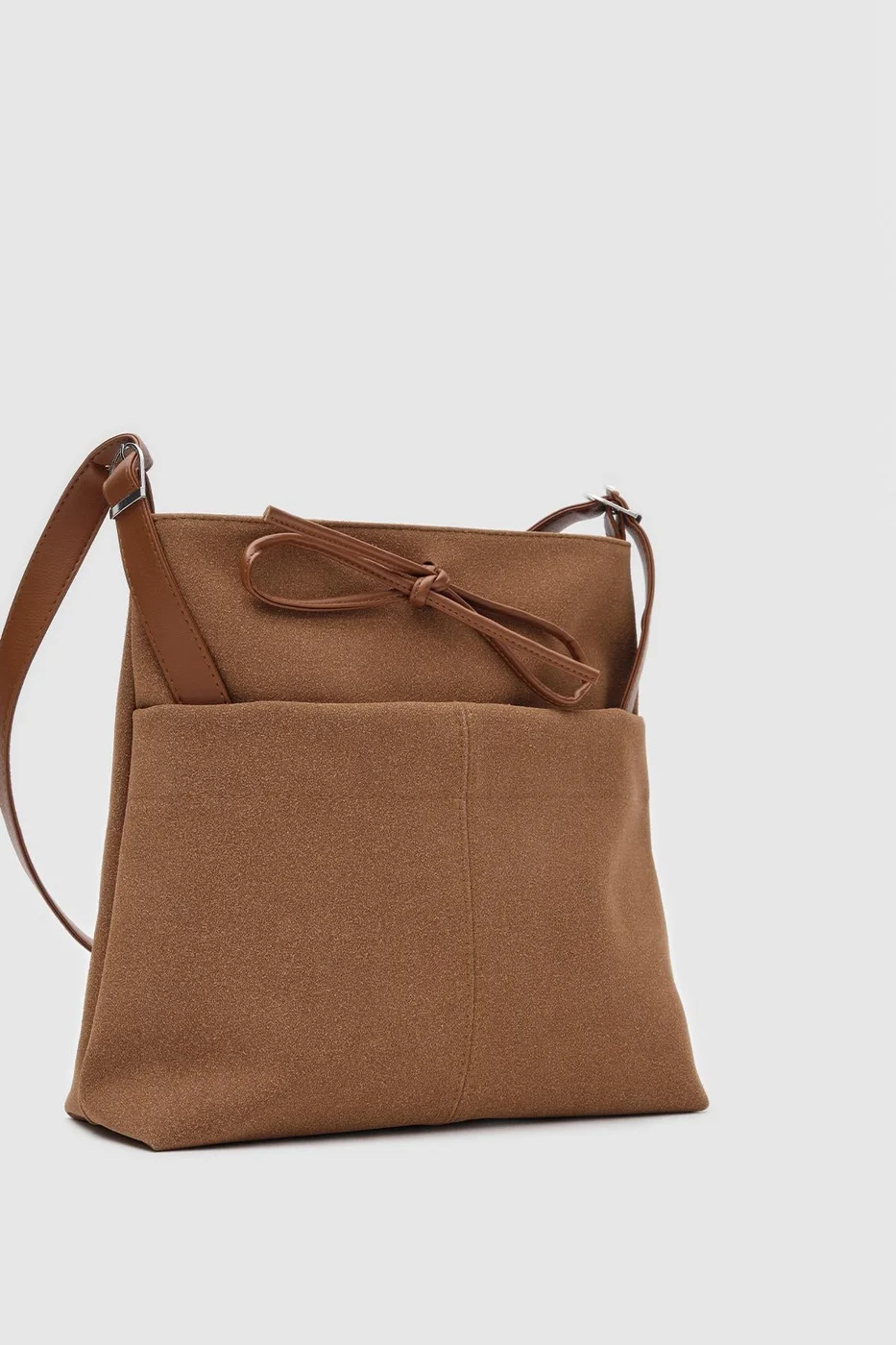 faux suede shoulder bag in tan