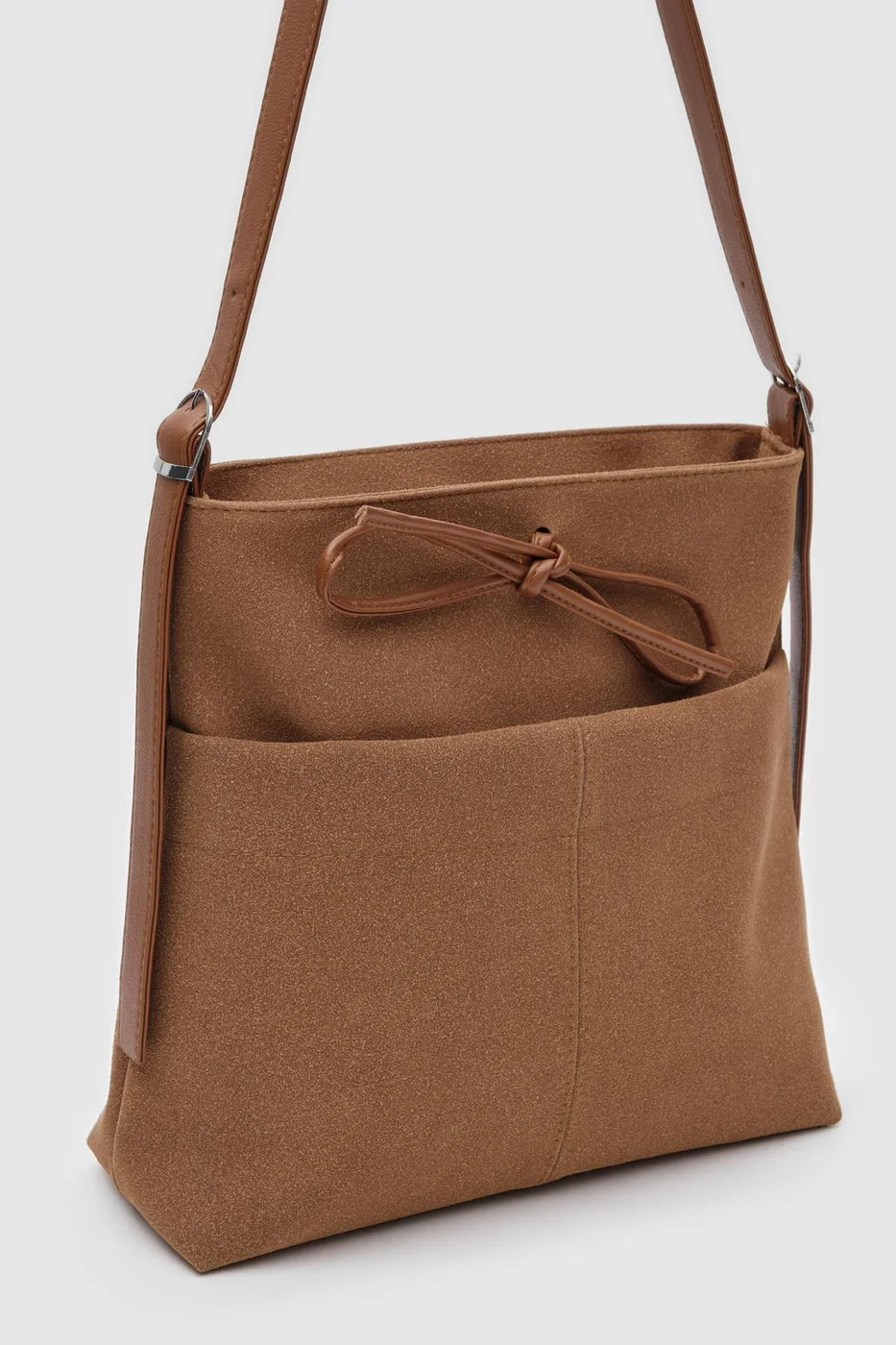 faux suede shoulder bag in tan
