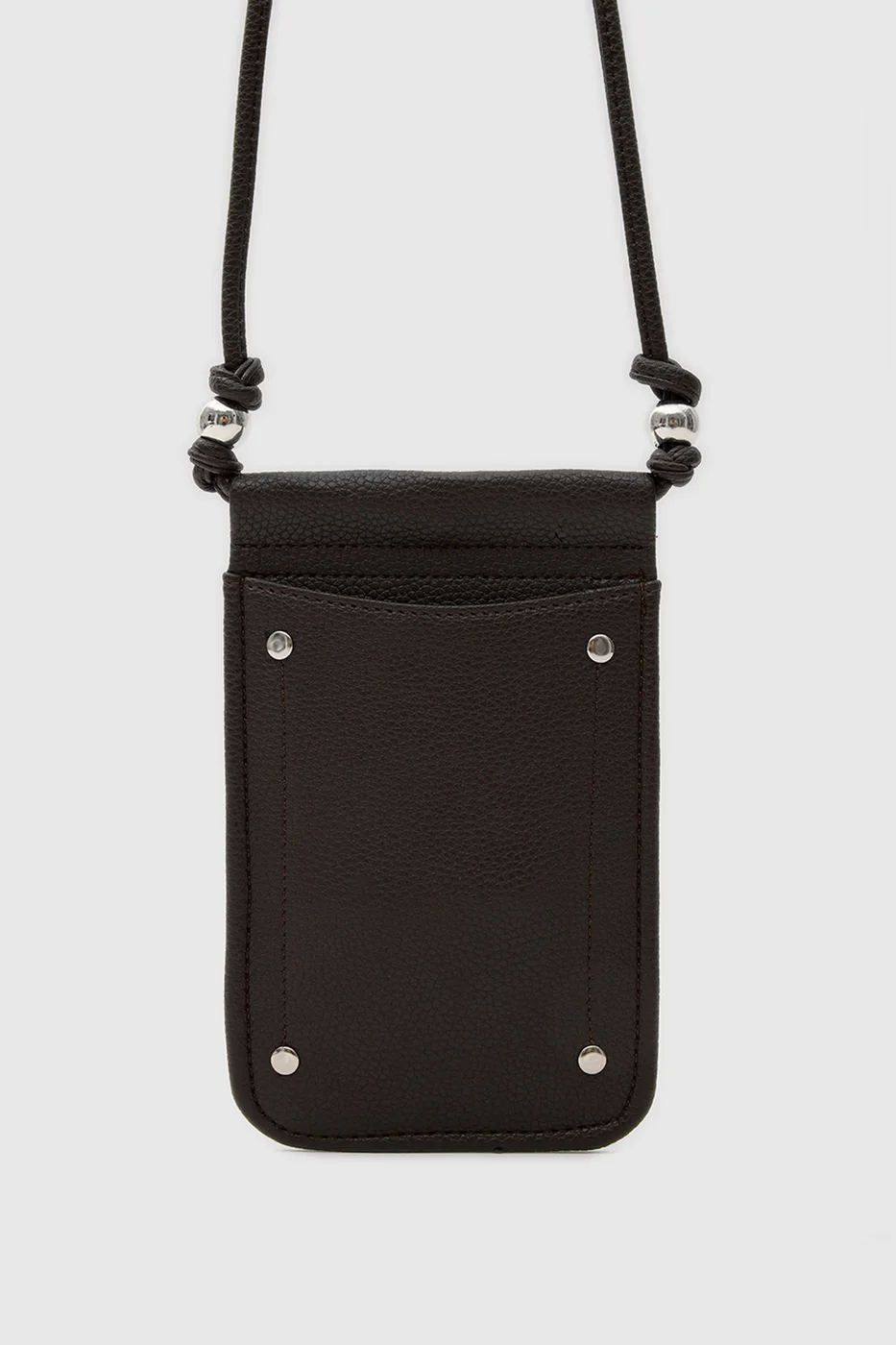 Faux leather phone bag in dark brown