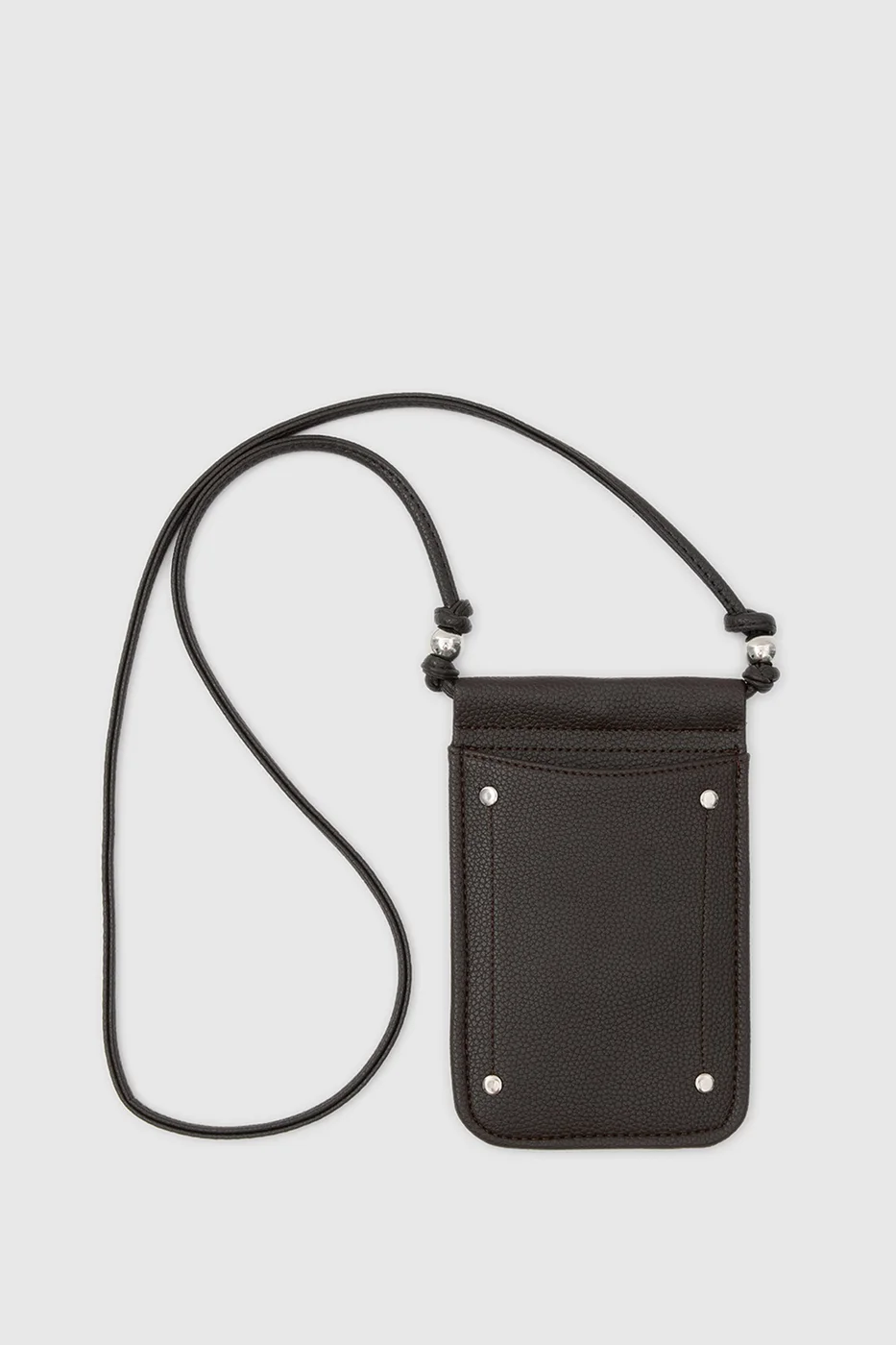 Faux leather phone bag in dark brown