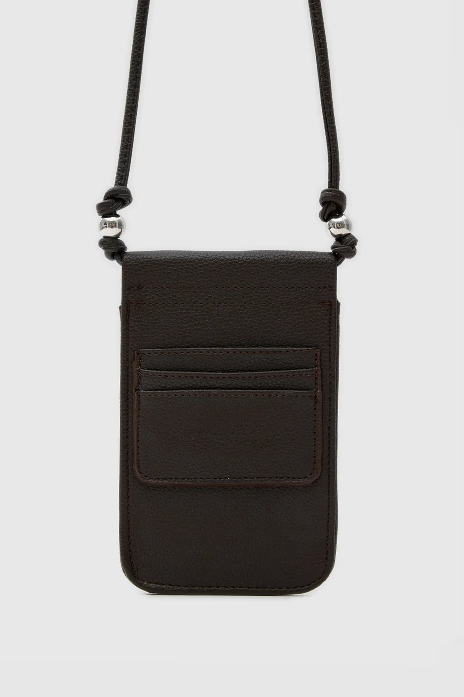 Faux leather phone bag in dark brown