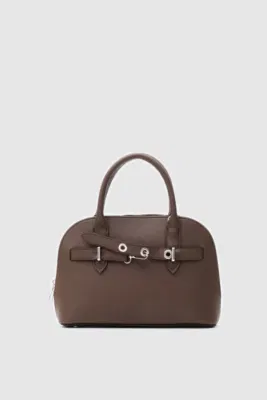 Faux leather crossbody bag in dark brown
