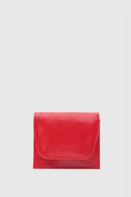 Leya faux leather wallet with mirror and lipstick pocket in red