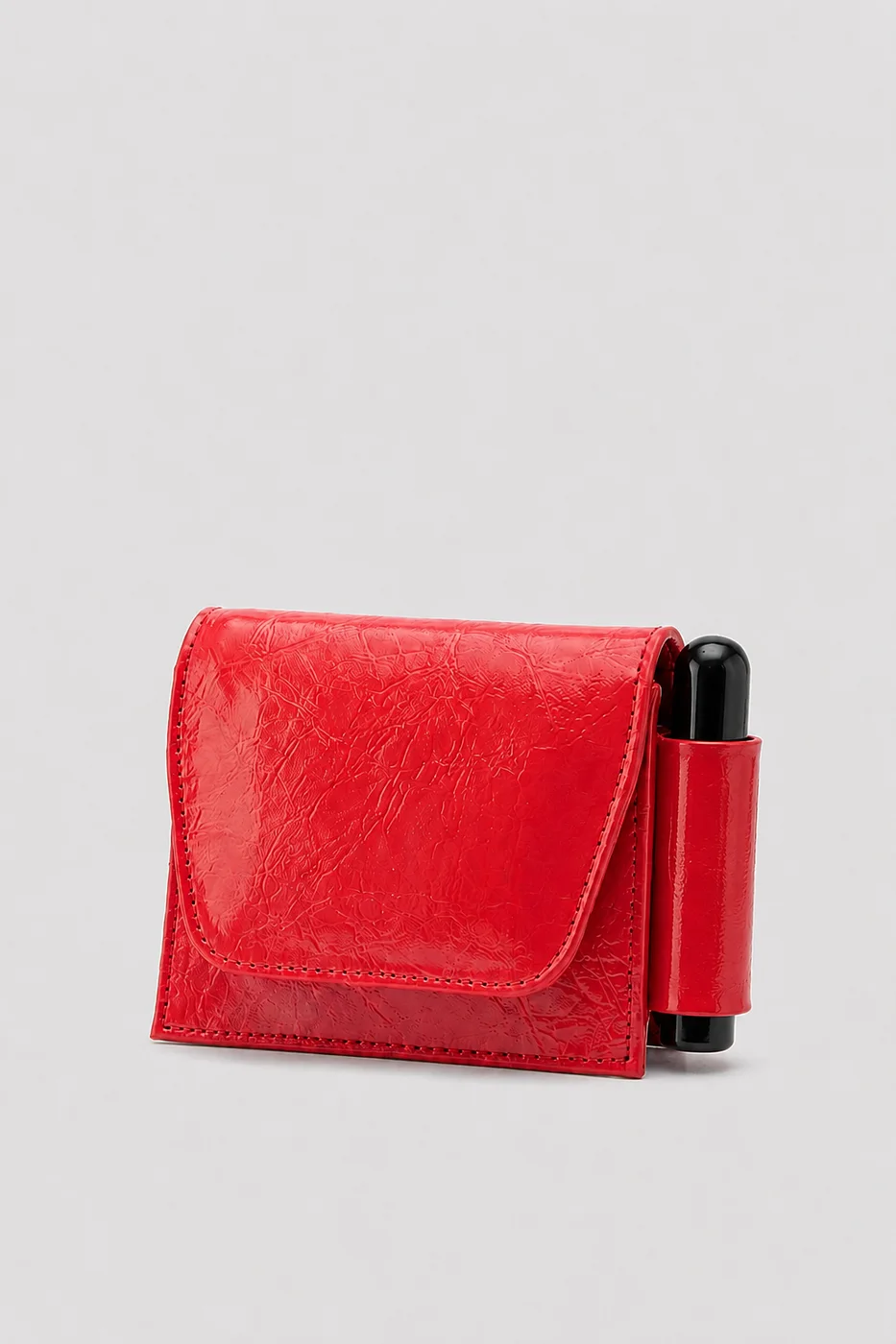 Leya faux leather wallet with mirror and lipstick pocket in red