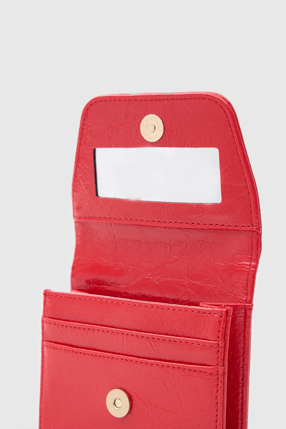 Leya faux leather wallet with mirror and lipstick pocket in red