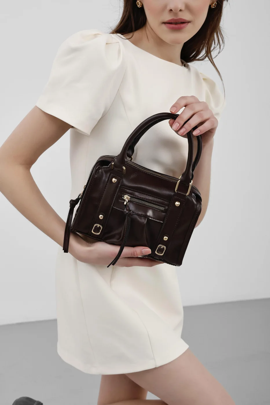 Faux leather crossbody bag Faux leather crossbody bag in dark brown