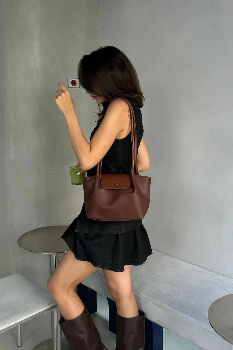 faux leather shoulder bag faux leather shoulder bag in hazelnut