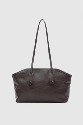 Faux leather shoulder bag in dark brown