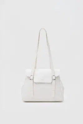 Faux leather shoulder bag in cream