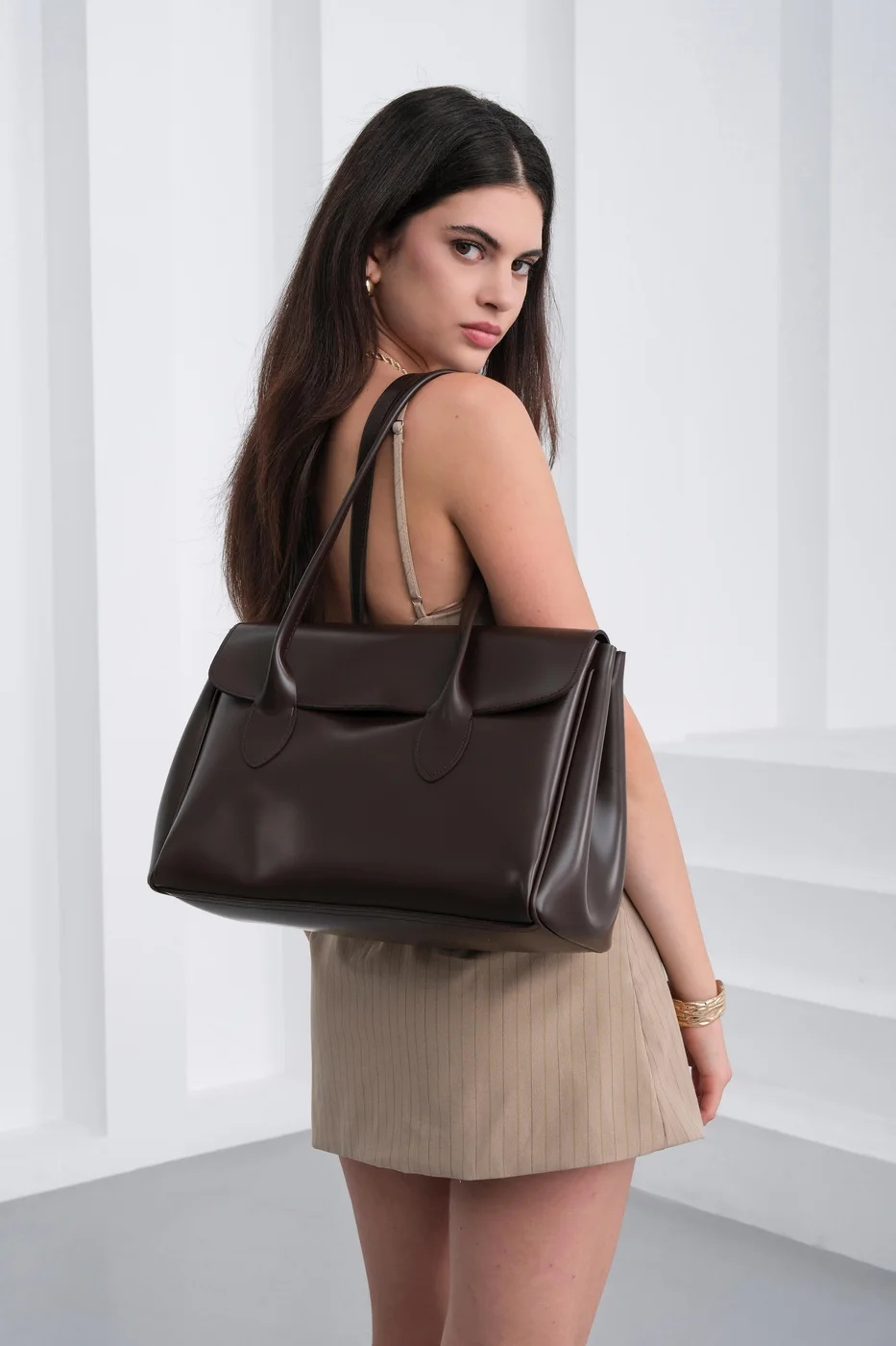 Faux leather shoulder bag Faux leather shoulder bag in dark brown