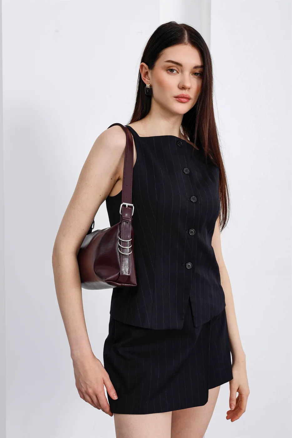 faux leather baguette bag in purple