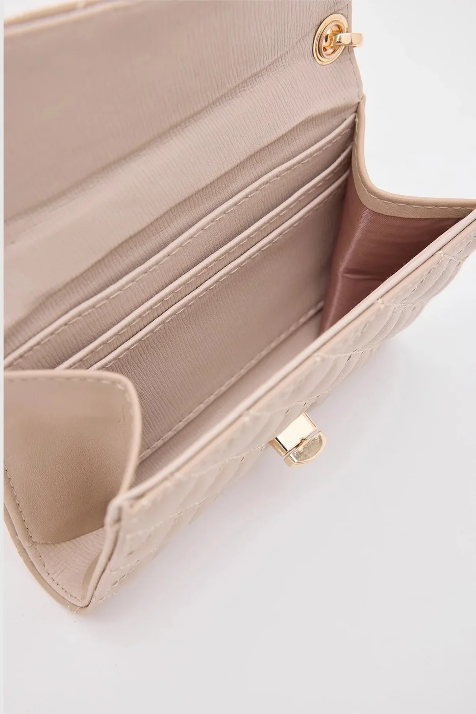 Faux leather wallet with embroidery detail in beige