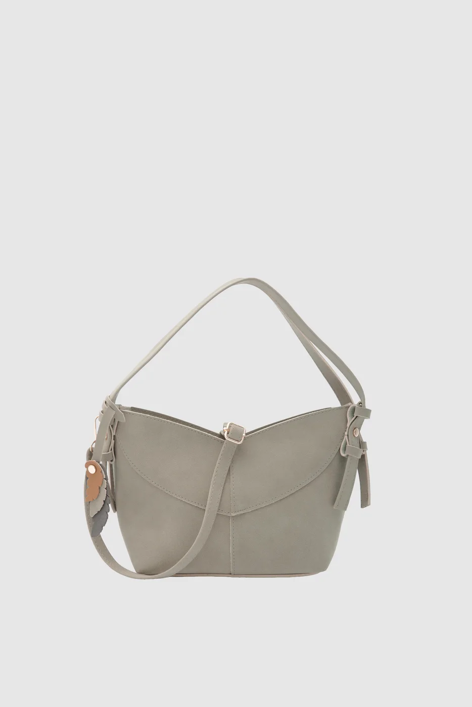 faux suede crossbody bag in taupe