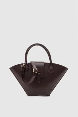 Faux leather crossbody bag in dark brown