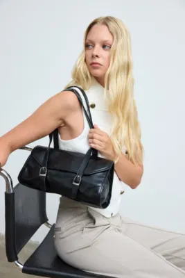 faux leather baguette bag faux leather baguette bag in black