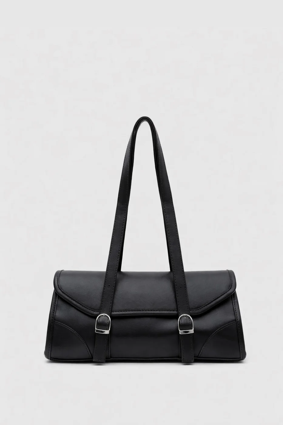 faux leather baguette bag in black