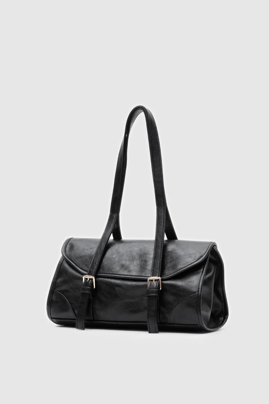 faux leather baguette bag in black