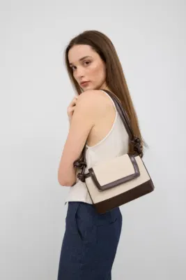 Canvas crossbody bag for women in dark brown
