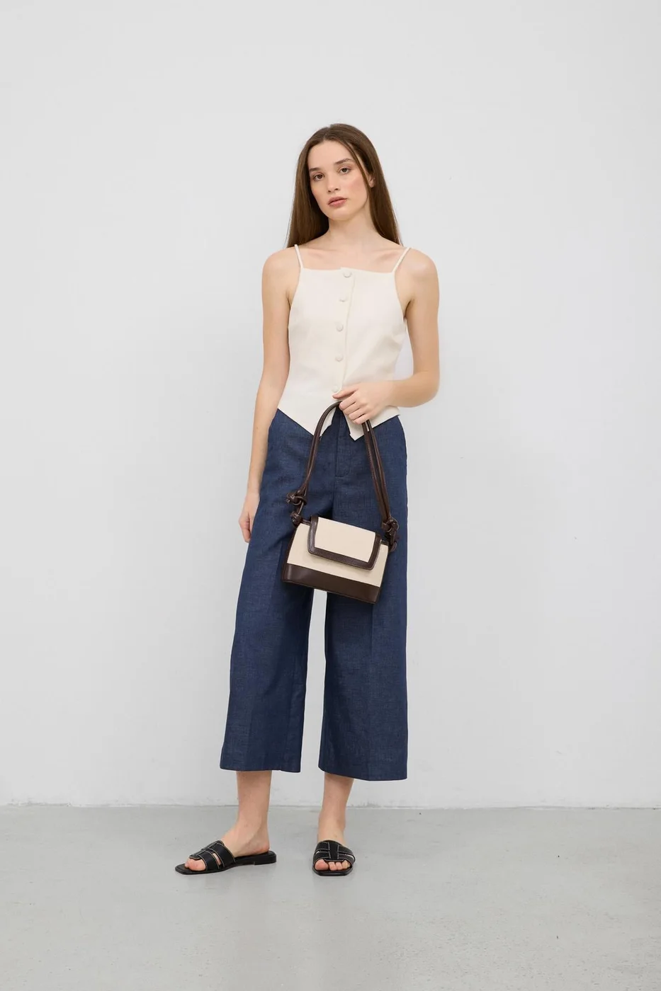 Canvas crossbody bag for women in dark brown