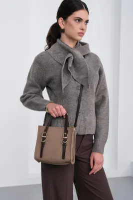faux suede crossbody bag in taupe