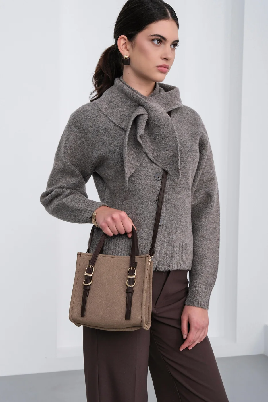 faux suede crossbody bag faux suede crossbody bag in taupe