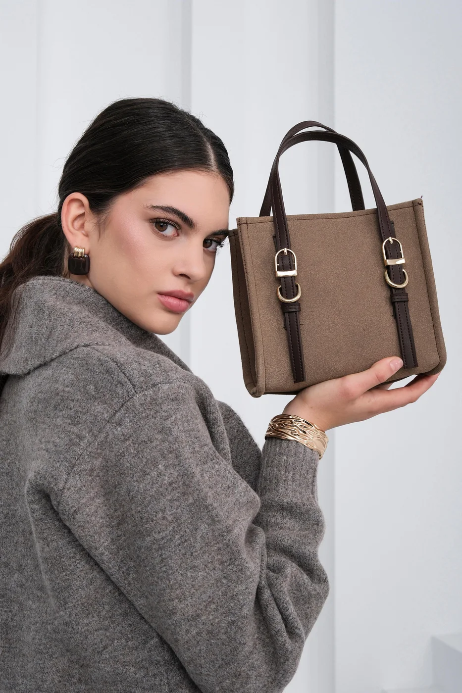 faux suede crossbody bag faux suede crossbody bag in taupe