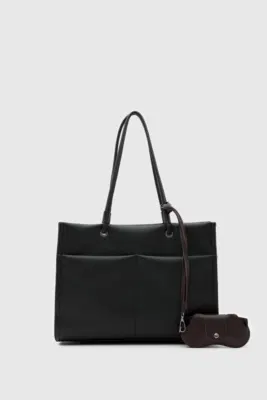 Faux leather shoulder bag with stylish design in black