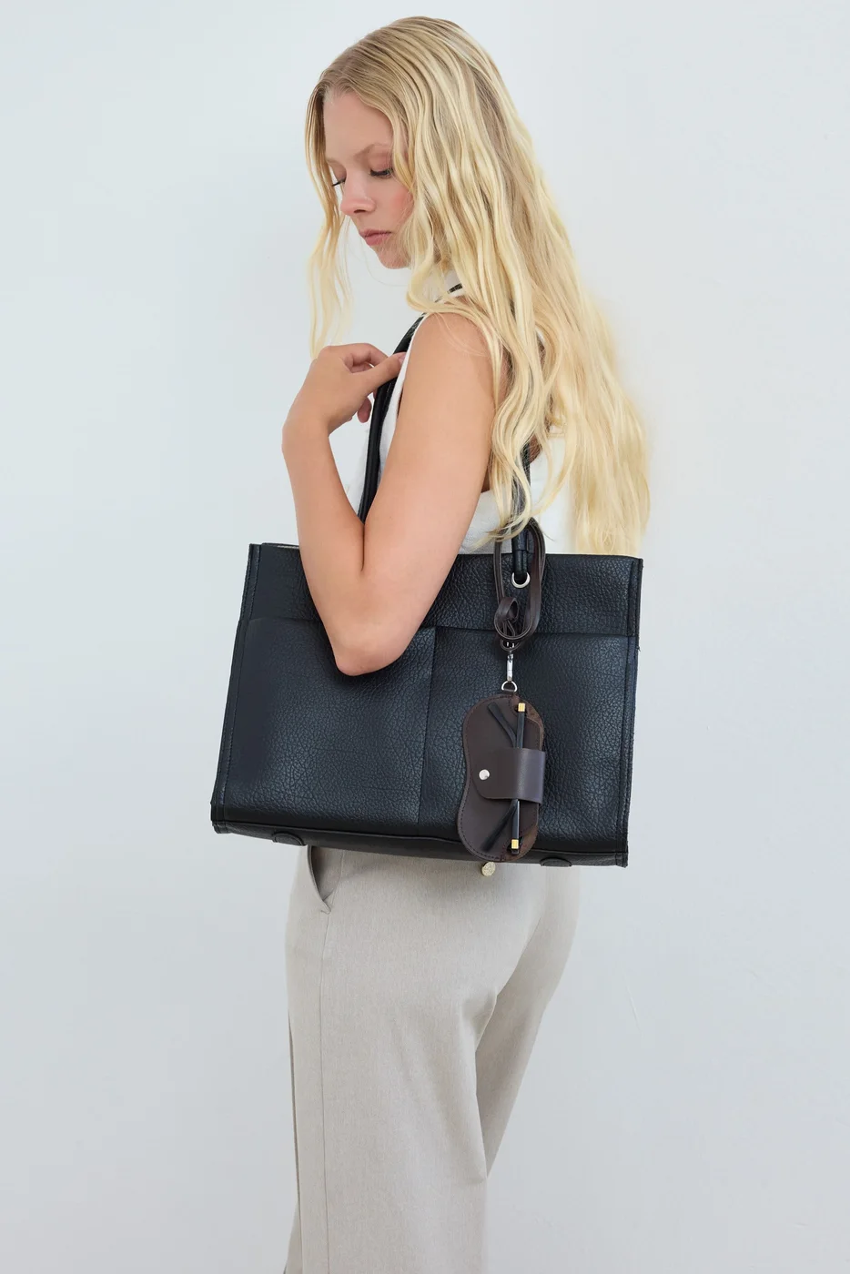Faux leather shoulder bag with stylish design Faux leather shoulder bag with stylish design in black