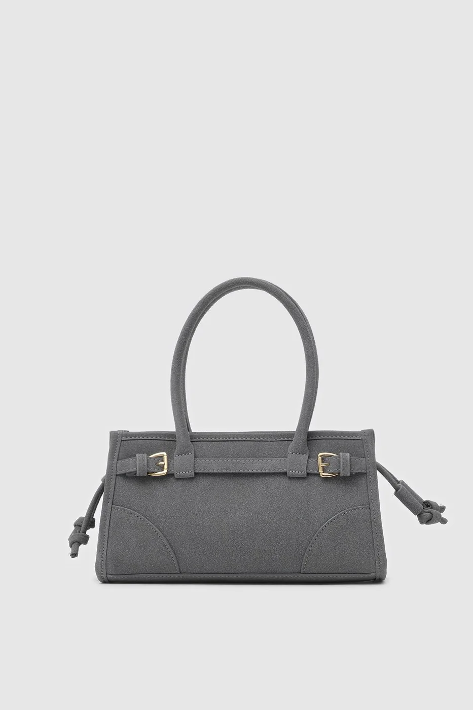 faux suede baguette bag in charcoal