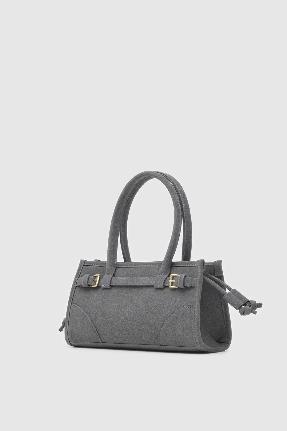 faux suede baguette bag in charcoal