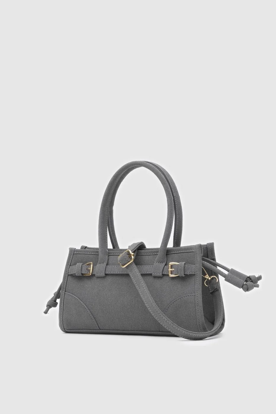 faux suede baguette bag in charcoal
