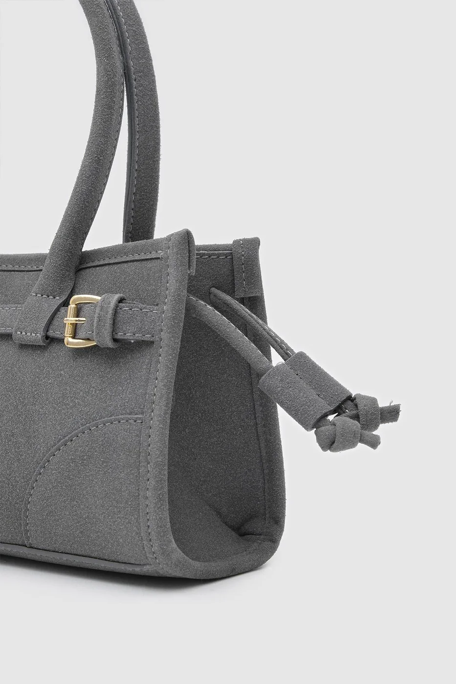 faux suede baguette bag in charcoal