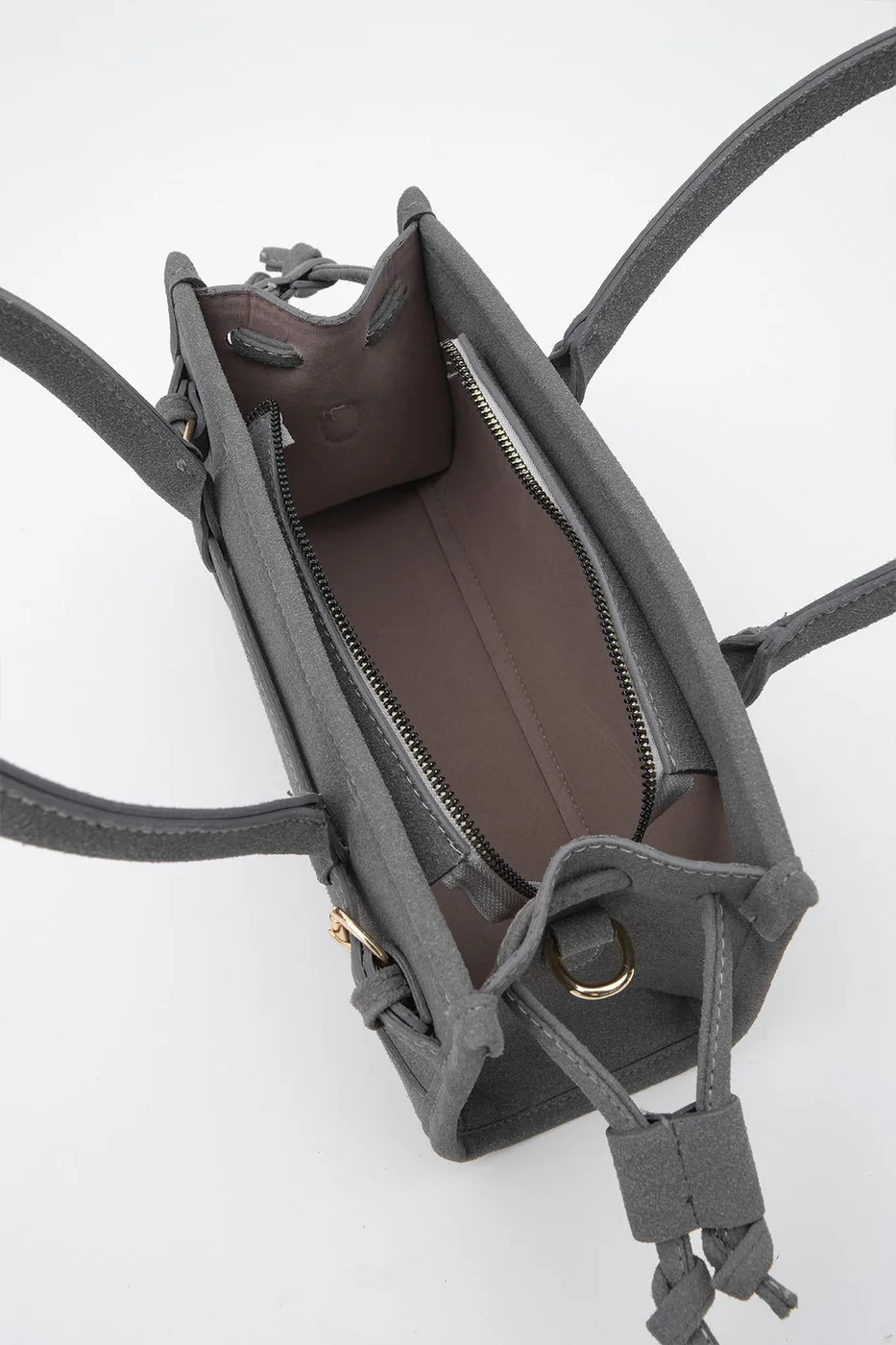 faux suede baguette bag in charcoal