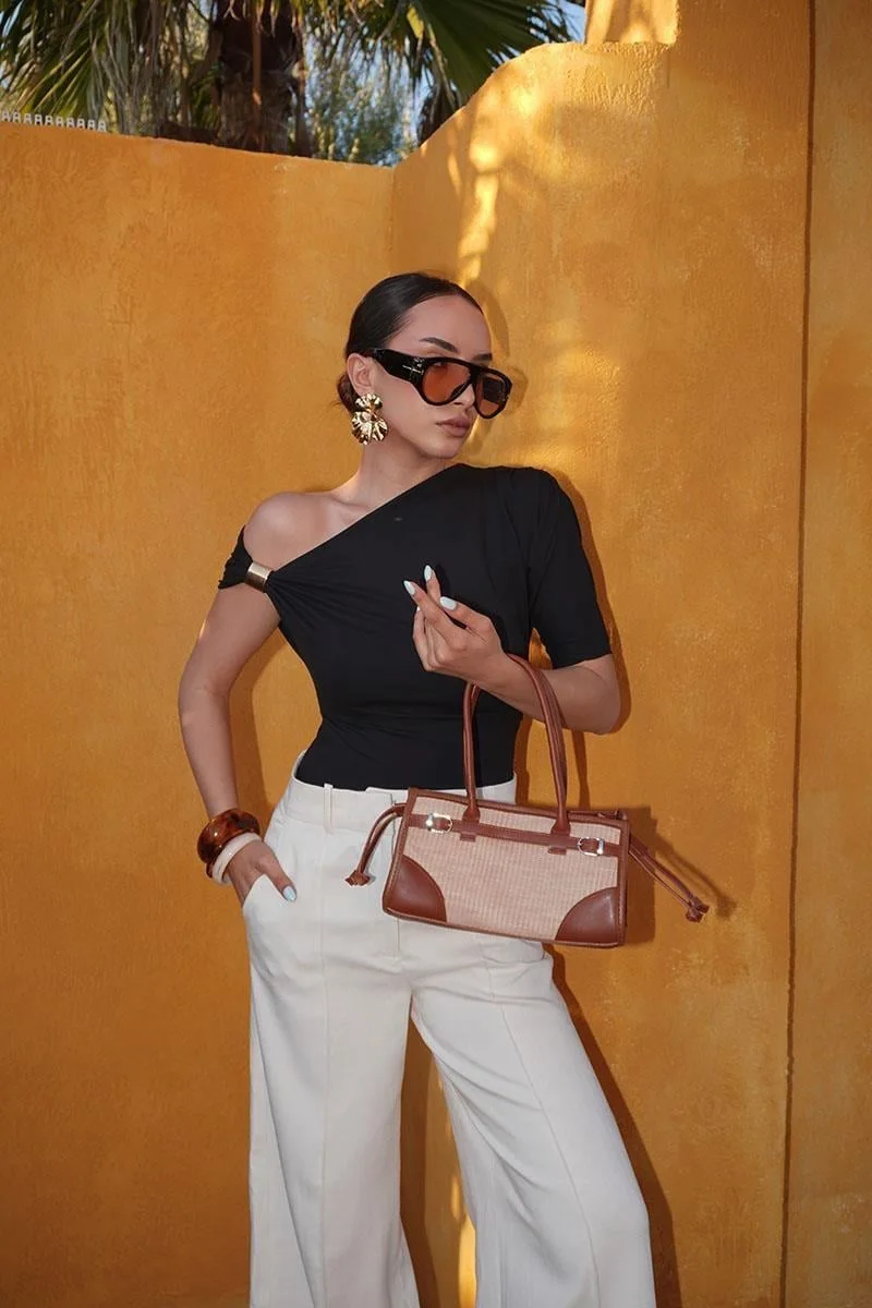 Straw Crossbody Bag in beige