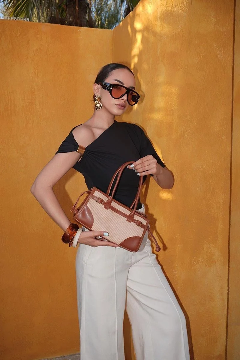 Straw Crossbody Bag in beige