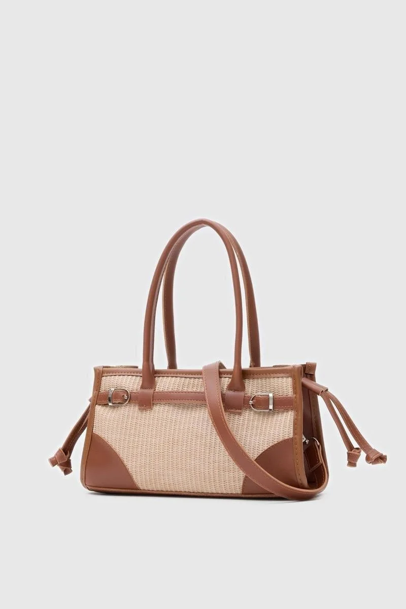 Straw Crossbody Bag in beige